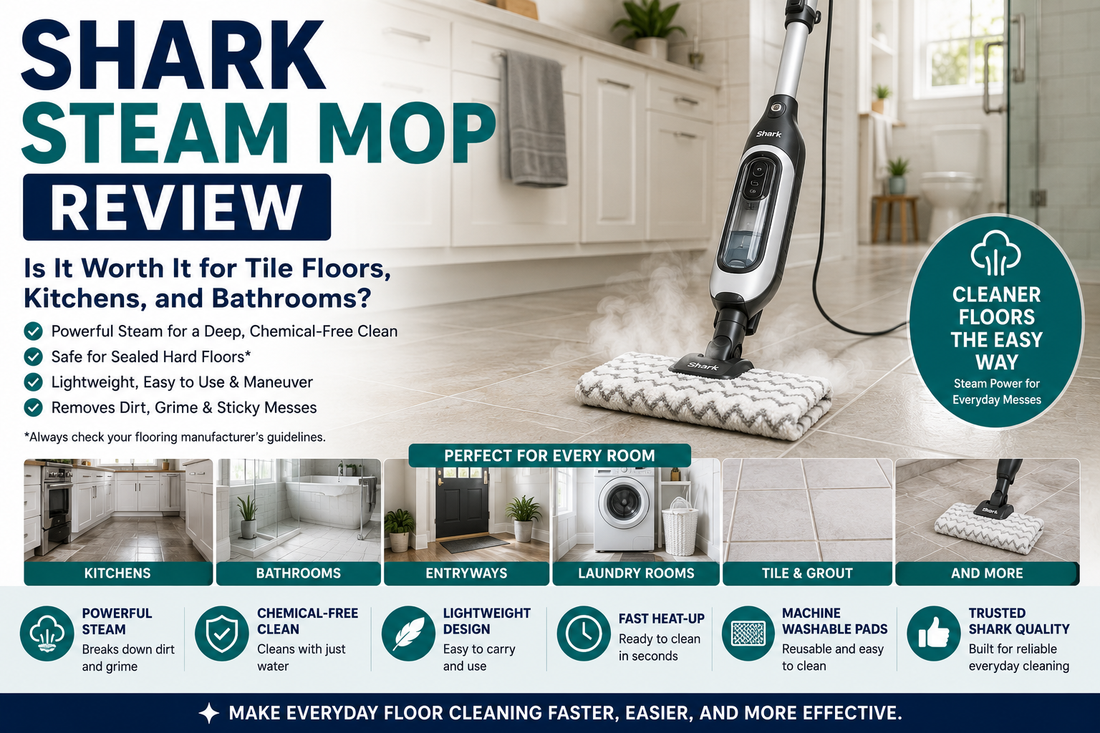 Shark steam mop review for tile floors, kitchens, bathrooms, sealed hard floors, grout areas, and everyday home floor cleaning.