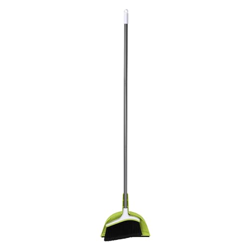 Casabella Basics 2-Piece Angled Broom and Dustpan Set, 44" Angled Broom with Long Handle and Dustpan, Silver/Green