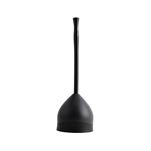Casabella Toilet Plunger and Hideaway Caddy Combo for Bathrooms, 2-Piece Heavy-Duty Set, Black