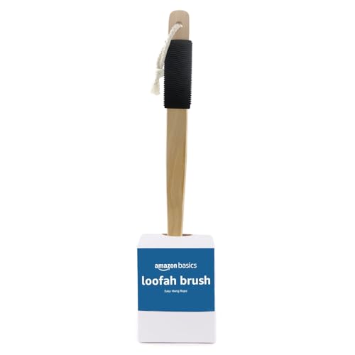 Amazon Basics Exfoliating Loofah Brush, Body Scrubber with Rubber Handle for Shower, Bath Sponge