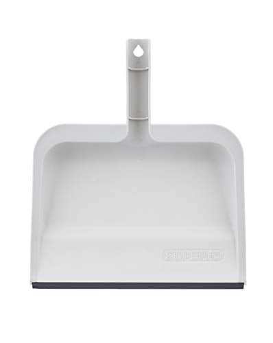 Superio Clip-On Dustpan with Rubber Lip - 10-inch Wide Durable Plastic Dust Pan with Comfort Grip Handle, White, 1-Pack
