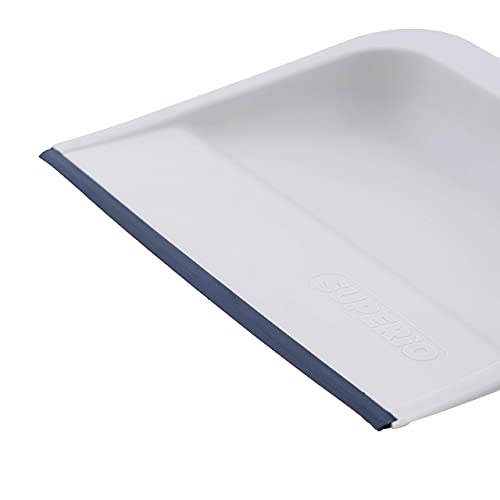 Superio Clip-On Dustpan with Rubber Lip - 10-inch Wide Durable Plastic Dust Pan with Comfort Grip Handle, White, 1-Pack