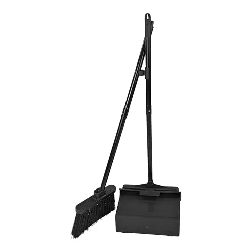 SPARTA Duo-Pan Upright Dust Pan and Broom Set, Essential Cleaning Tools for Home and Commercial Use, 36" Handle, 1 Count, Black