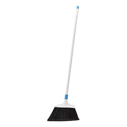 Amazon Basics Heavy-Duty Floor Cleaning Broom with Stiff Bristles, Sturdy 3-Piece Handle, Easy to Assemble, Indoor Outdoor Use for Driveways and Sidewalks, Blue and White