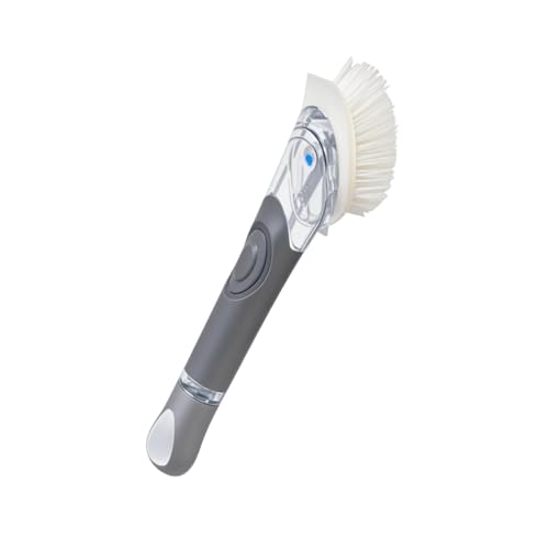CELOX Soap Dispensing Dish Brush, Kitchen Brush for Dish Pot Pan Sink Cleaning, Gray