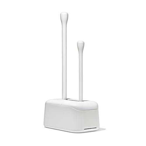 OXO Good Grips Toilet Brush & Plunger Set | Two Bathroom Essentials in one Space-Saving Canister | Toilet Bowl Cleaner and Plunger with Holder, Perfect for Small bathrooms