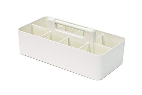 2 PACK - Portable DIY 8 Dividers Durable Plastic Organizer Tote Tool, Supply, Vanity Storage Home Office School Makeup Cleaning Caddy with Handle Made In USA (Ivory)