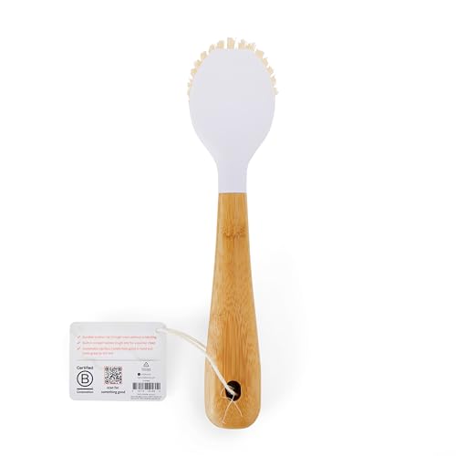 Full Circle Daily Dish Brush-Bamboo Handle Dish Brush–Sustainable Kitchen Cleaning with Tough Bristles-Natural Dish Scrubber,Nonstick & Cast Iron Cleaner-Long Handle Brush for Dishes,Pots,and Pans