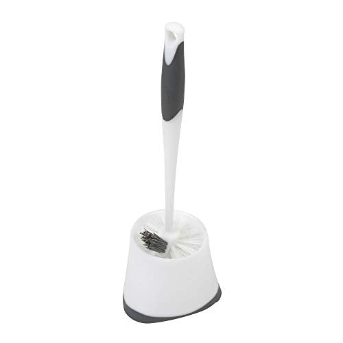 Clorox Corner Toilet Bowl Brush with Under Rim Scrubber, Includes Corner Storage Caddy, White