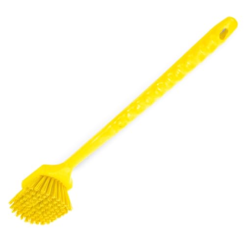 SPARTA 20" Floater Scrub Brush with Long Handle, Oil-Resistant Polyester Bristles, Multiple Trim Angles, Foam-Injected Polymer Block, Commercial Cleaning Tool, Yellow