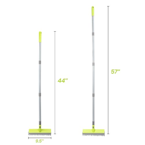 Floor Scrub Brush 2 in 1 Scrape and Stiff Bristle Deck Brush for Cleaning Concrete, Patio, Garage, Kitchen, Carpet and Bathroom 57" Long Handle