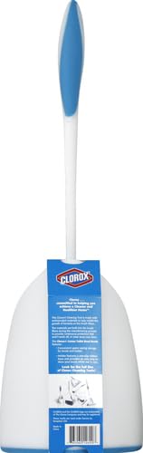 Clorox Corner Toilet Bowl Brush with Under Rim Scrubber, Includes Corner Storage Caddy, White