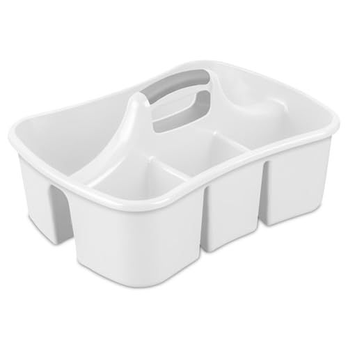 Sterilite 6 Pack Divided Ultra Caddy, Plastic Portable Storage to Hold Bathroom and Cleaning Supplies, White - 5 Large Compartment Organizer