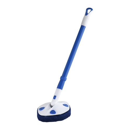 Clorox Extendable Tub & Tile Scrubber – Heavy Duty Brush with Pivoting Head, Replaceable Pad, Works with Clorox Wipes for Easy Bathroom Cleaning, Blue