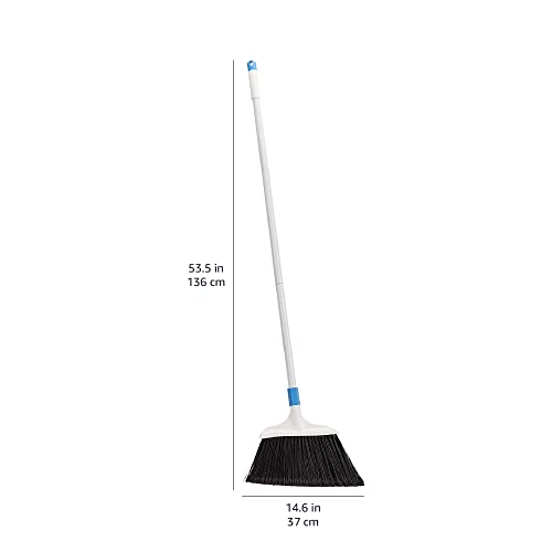Amazon Basics Heavy-Duty Floor Cleaning Broom with Stiff Bristles, Sturdy 3-Piece Handle, Easy to Assemble, Indoor Outdoor Use for Driveways and Sidewalks, Blue and White