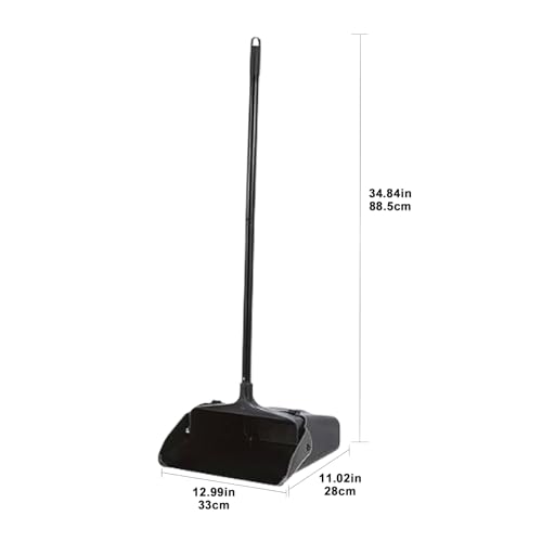 Primero Basics Pivoting Upright Dust Pan with Long Handle and Wheels, Large Capacity, Heavy Duty Commercial Dustpan for Indoor Outdoor, Standing Dust Pan for Home and Restaurant Cleaning, Black