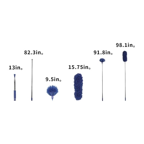 ZZ LAZYCOTTAGE Cobweb Duster with ExtensionPole, Washable Cleaning Duster Kit with 2 DusterHeads, Cobweb Duster, Corner Brush, Telescoping Pole for Ceiling Fan (Blue)