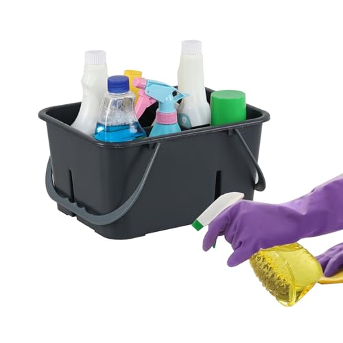 Ysmiltion Plastic Cleaning Caddy Organizer with Handle, Carry Caddy for Cleanig Supplies, Deep Grey