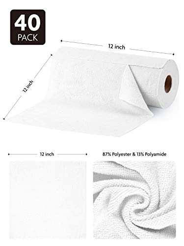 Fantasticlean Microfiber Cleaning Cloth Roll -40 Pack, Tear Away Microfiber Towels, 12" x 12", Reusable, Washable, Scratch Free, Ultra Absorbent Dishcloth for All-Around Cleaning Supplies (White)