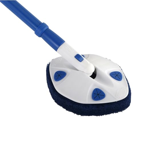 Clorox Extendable Tub & Tile Scrubber – Heavy Duty Brush with Pivoting Head, Replaceable Pad, Works with Clorox Wipes for Easy Bathroom Cleaning, Blue