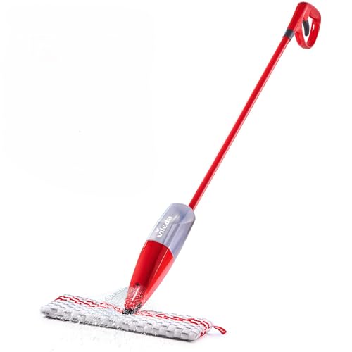 Vileda Promist Max Spray Mop - 360 Degree Swivel, Red, Cotton Head, Multiple Surfaces
