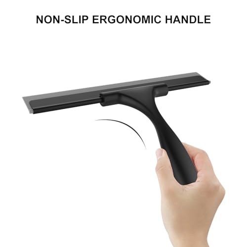 SetSail Squeegee for Shower Glass Door Stainless Steel Shower Squeegee for Glass Doors All-Purpose Window Squeegee for Tile Shower Walls, Sink, Mirror, Bathroom, Car Window Cleaning 10 Inches, Balck