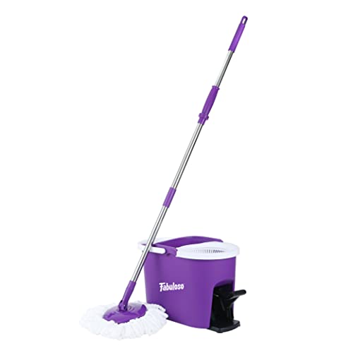 Fabuloso Spin Mop and Bucket Set, Hands-Free Pedal-Activated Spin Wringer, Adjustable Pole, Machine Washable and Replaceable Microfiber Mop Head, Works on All Hard Floor Surfaces