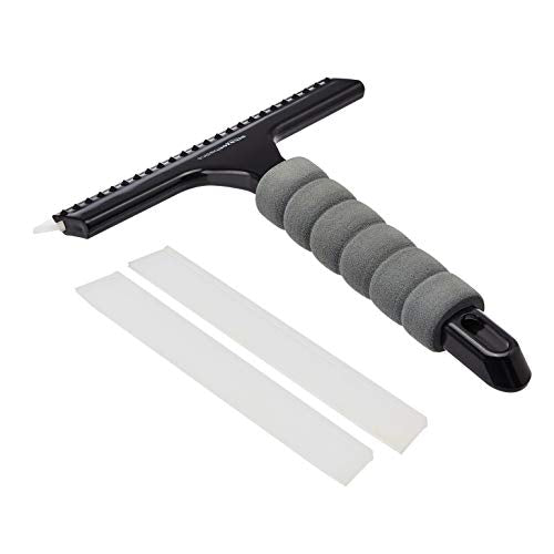 Amazon Basics All-Purpose Window Squeegee with Handle for Car Windshield, Shower, Glass, Mirror Cleaning, Silicone Rubber Blade, Streak-Free Results, Lightweight, Black, 8-inch