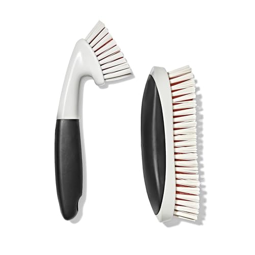OXO Good Grips Grout Brush & Heavy Duty Scrub Brush Combo Set; Tough, Durable bristles Cut Through Grime and soap scum; Ideal for tubs, Tile Walls, countertops and Floors