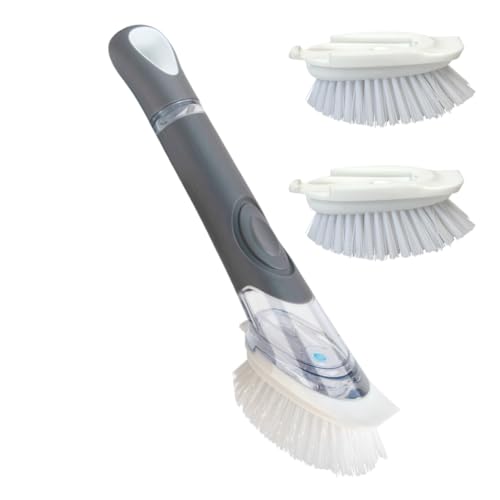 CELOX Dish Brush with Soap Dispenser, Heavy Duty Dishwand Kit, Includes 1 Wand & 3 Dish Brush Refill Heads