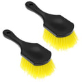 QWORK 8" Utility Scrub Brush with Plastic Handle and Yellow Polypropylene Bristles, 2 Pack Multi-Purpose Cleaning Tool for Wheels and Tires