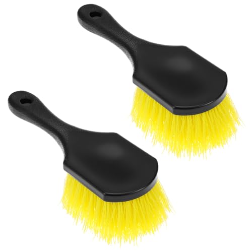 QWORK 8" Utility Scrub Brush with Plastic Handle and Yellow Polypropylene Bristles, 2 Pack Multi-Purpose Cleaning Tool for Wheels and Tires