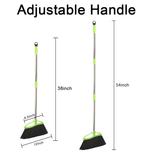 Soft Bristles Green Angle Broom with Long Handle Indoor Sweeping Broom for Home Kitchen Hardwood Floor Cleaning
