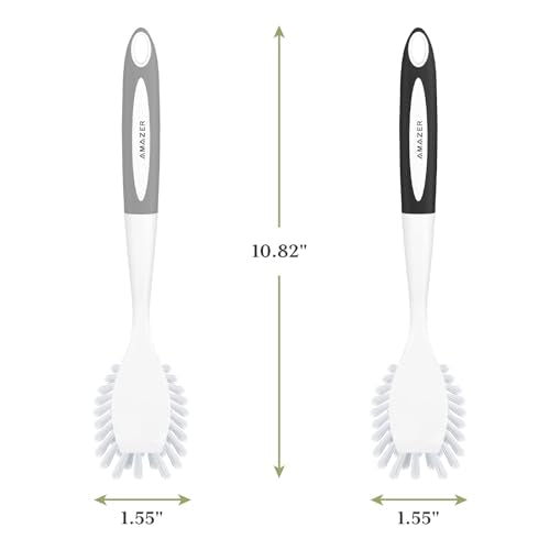 Amazer Dish Brush, 2 Pack Dish Scrubber with Handle, Kitchen Dishes Brushes, Scrub Brush with Stiff Bristles for Cleaning, Sink, Pots, Pans