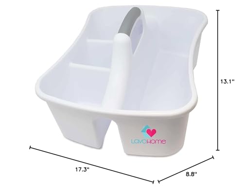 LavoHome Bath Caddie White - Totes with Divided Compartments and Handles for Organizing, Storing & Carrying Cleaning Supplies and Bathroom Accessories (Large Cleaning Caddy)