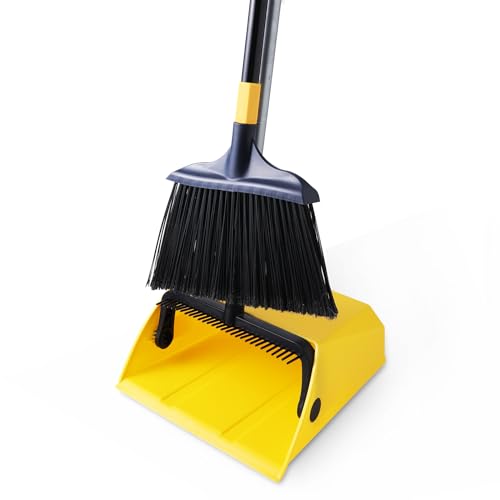 Yocada Commercial Broom and Dustpan Set with Comb Commercial Outdoor Indoor for Courtyard Garage Lobby Mall Market Floor Home Kitchen Room Office Pet Hair Rubbish