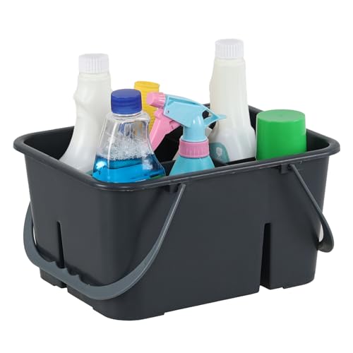 Ysmiltion Plastic Cleaning Caddy Organizer with Handle, Carry Caddy for Cleanig Supplies, Deep Grey
