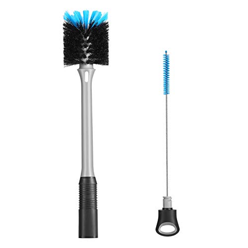 MOSOLAN 2-in-1 Water Bottle Brush and Straw Cleaner Brush, Long Handle Water Bottle Scrubbing Brush for Water Bottles, Glasswares, Mugs, Flasks, Tumblers and Kitchen Sink, Black, 1 Pack