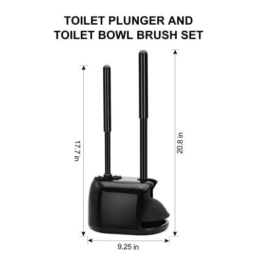 SetSail Toilet Brush and Plunger Set, Semi-Hidden Toilet Plungers Heavy Duty Toilet Bowl Brush and Holder for Bathroom Toilet Plunger and Brush Set for Deeply Cleaning - Black