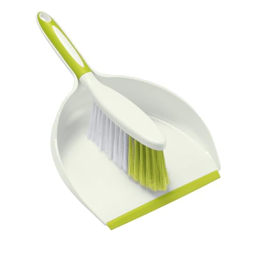 NACENA Dust Pan and Brush Set, Large Hand Broom and Dustpan Set Large Brush and Dustpan Set for Camping Broom and Dustpan Combo for Daily Cleaning Pet Hair Office Home Car, Yellow & Green
