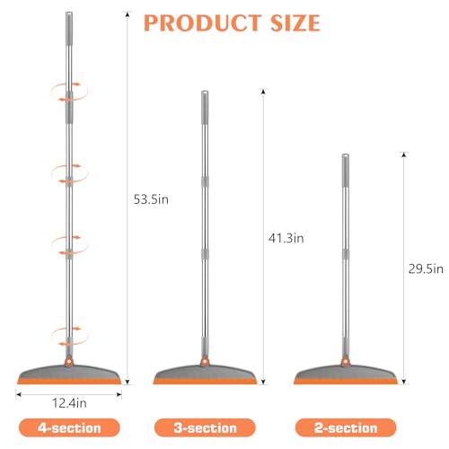 Multifunction Silicone Broom, 54 Inch Long Handle Silicone Floor Squeegee Broom, Sweep and Scrape 2 in 1 Household Cleaning Rubber Broom for Floor, Bathrooms, Kitchens, Showers, Tile, Pet Hair, Glass