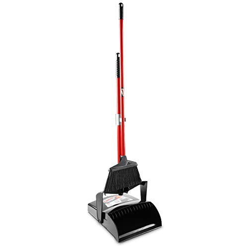 Libman Commercial 919 Lobby Dust Pan and Broom Set (Open Lid), 41" Length, 12" Width, Black/Red (Pack of 2)