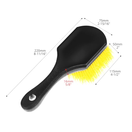QWORK 8" Utility Scrub Brush with Plastic Handle and Yellow Polypropylene Bristles, 2 Pack Multi-Purpose Cleaning Tool for Wheels and Tires