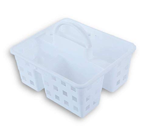 Plastic Caddies with Handle Shower Caddy Basket Cleaning Utility Carry Caddy for Classroom Organization Desk Table Organizer,Teacher and Art Supplies Set of 3 Toy Storage Tote (White)