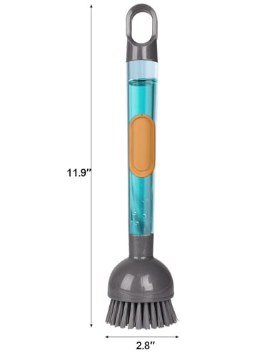 CuLiDing Soap Dispensing Dish Brush with Handle, 360° Rotating Head, 5-Piece Kitchen Cleaning Set (2 Brush Heads & 3 Sponges), Non-Scratch Scrubber for Pot, Pan, Sink, Leak-Proof Dishwand, Grey