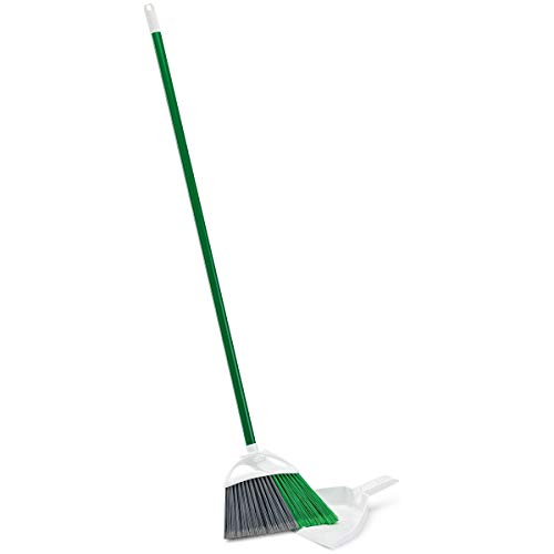 Libman Commercial 206 Precision Angle Broom with Dust Pan, Steel Handle, 11" Wide, Green and White (Pack of 4)