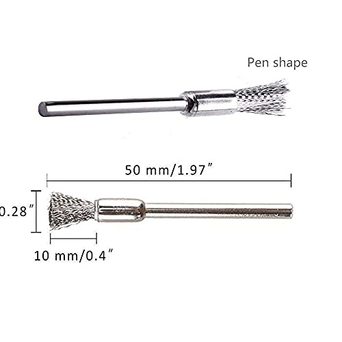 15 Pcs Pen Shape Stainless Steel Wire Brushes Wheel 1/8'' Mandrel Rust Removed Polishing Wheel for Dremel Rotary Tool