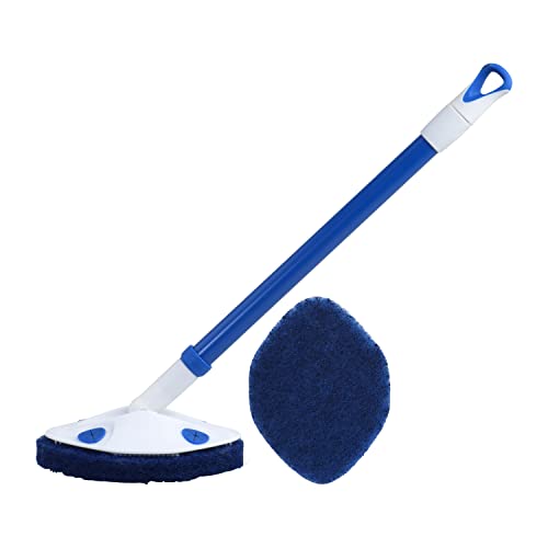 Clorox Extendable Tub & Tile Scrubber with Polyurethane Head – Heavy Duty Bathroom Cleaning Brush with Bonus Refill, Pivoting Head, Replaceable Pad, Works with Clorox Wipes