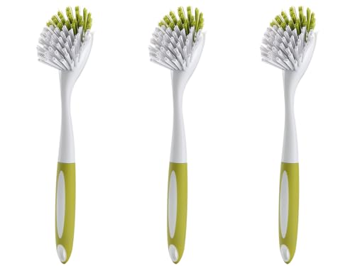 Dish Brush with Handle, Stiff Bristles Dish Scrubber for Pots, Pans & Sink Cleaning, 3 Pack