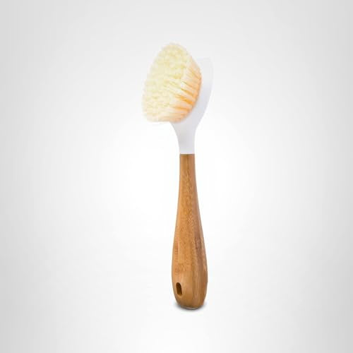 Full Circle Daily Dish Brush-Bamboo Handle Dish Brush–Sustainable Kitchen Cleaning with Tough Bristles-Natural Dish Scrubber,Nonstick & Cast Iron Cleaner-Long Handle Brush for Dishes,Pots,and Pans